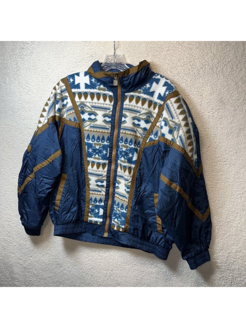 Vintage Active Stuff Aztec Fleece & Nylon Track Jacket Blue LArge